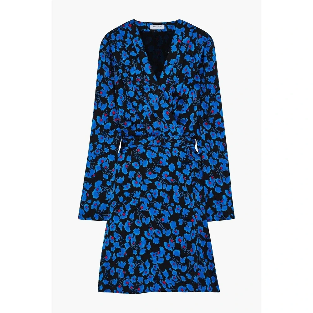 EQUIPMENT Collie Wrap Dress Mini Size Small Blue Black Pleated Chic Silky French